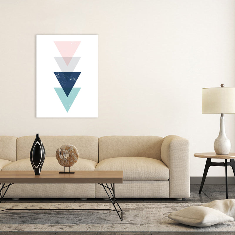 Vivolux | Skandinavisches Dreiecks-Grafik-Leinwand-Weich-Farbe-Geometrie-Wanddeko für das Schlafzimmer, strukturiert
