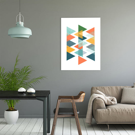 Vivolux | Skandinavisches Dreiecks-Grafik-Leinwand-Weich-Farbe-Geometrie-Wanddeko für das Schlafzimmer, strukturiert