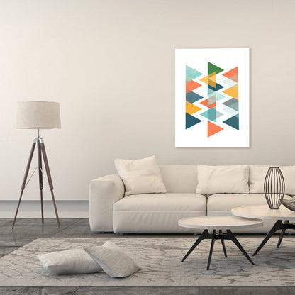 Vivolux | Skandinavisches Dreiecks-Grafik-Leinwand-Weich-Farbe-Geometrie-Wanddeko für das Schlafzimmer, strukturiert