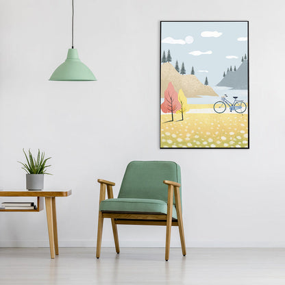 Vivolux | Zeichnung Druck Sightseeing Leinwand Kunst Texturiert Nordisch Mädchenzimmer Wanddekoration in Blau-Gelb