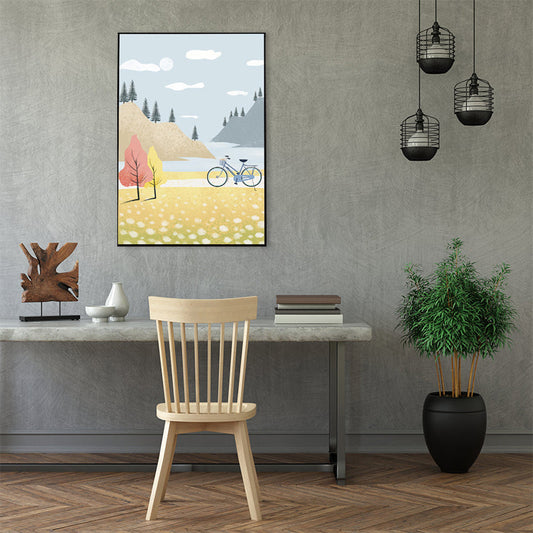 Vivolux | Zeichnung Druck Sightseeing Leinwand Kunst Texturiert Nordisch Mädchenzimmer Wanddekoration in Blau-Gelb