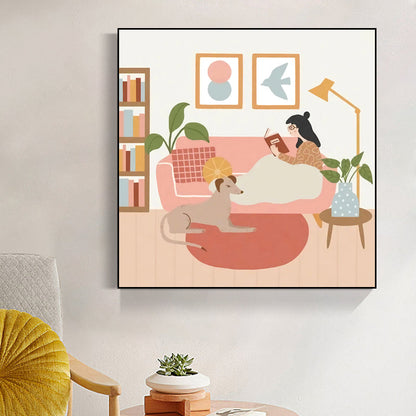 Vivolux | Mädchen Freizeit Leben Print Leinwand Pastellfarbe Nordisch Wandkunst Dekor für Wohnzimmer