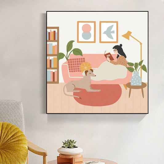 Vivolux | Mädchen Freizeit Leben Print Leinwand Pastellfarbe Nordisch Wandkunst Dekor für Wohnzimmer