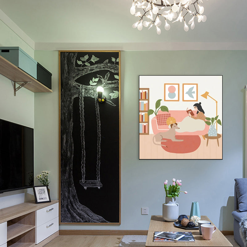 Vivolux | Mädchen Freizeit Leben Print Leinwand Pastellfarbe Nordisch Wandkunst Dekor für Wohnzimmer