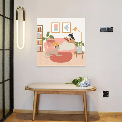 Vivolux | Mädchen Freizeit Leben Print Leinwand Pastellfarbe Nordisch Wandkunst Dekor für Wohnzimmer