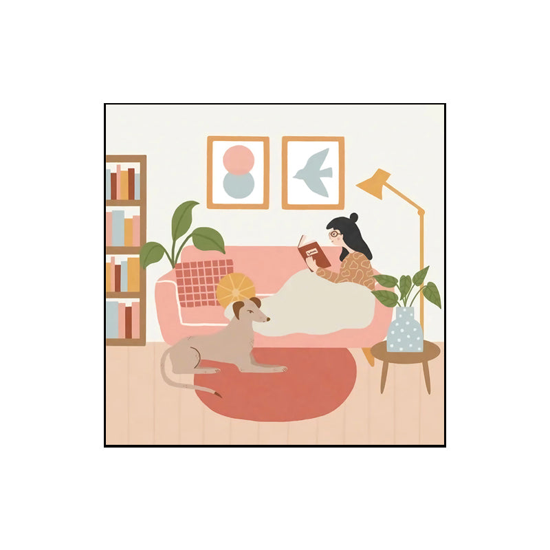 Vivolux | Mädchen Freizeit Leben Print Leinwand Pastellfarbe Nordisch Wandkunst Dekor für Wohnzimmer