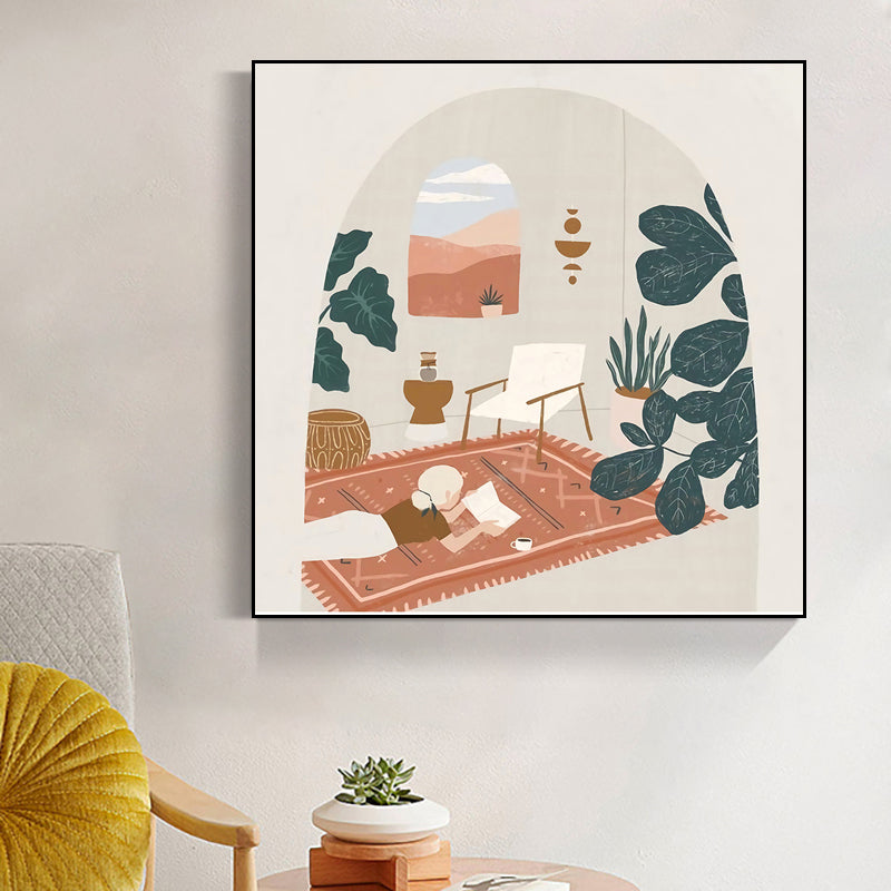 Vivolux | Mädchen Freizeit Leben Print Leinwand Pastellfarbe Nordisch Wandkunst Dekor für Wohnzimmer