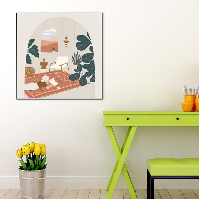 Vivolux | Mädchen Freizeit Leben Print Leinwand Pastellfarbe Nordisch Wandkunst Dekor für Wohnzimmer