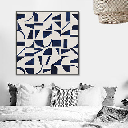 Vivolux | Stunning Graphic Pattern Wrapped Canvas Haus Innenraum Landschaft Wandkunst Druck in Blau