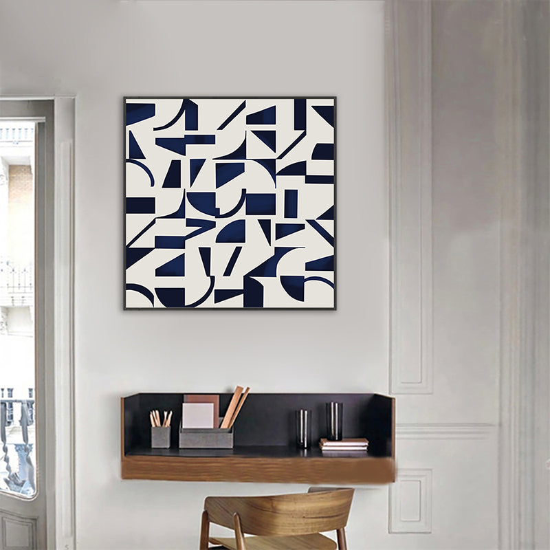 Vivolux | Stunning Graphic Pattern Wrapped Canvas Haus Innenraum Landschaft Wandkunst Druck in Blau