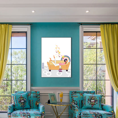 Vivolux | Mädchen mit Kopfhörern Leinwanddruck Texturiert Skandinavisches Haus Innenraum Wandkunst Dekoration