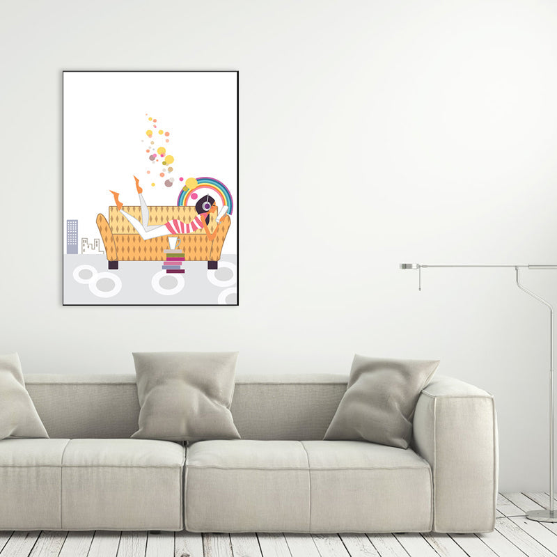 Vivolux | Mädchen mit Kopfhörern Leinwanddruck Texturiert Skandinavisches Haus Innenraum Wandkunst Dekoration