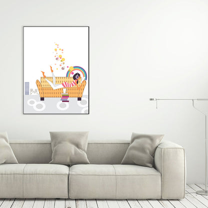 Vivolux | Mädchen mit Kopfhörern Leinwanddruck Texturiert Skandinavisches Haus Innenraum Wandkunst Dekoration