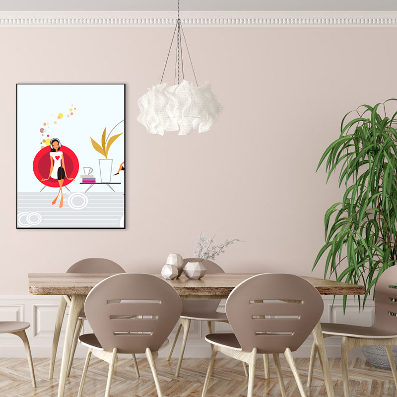 Vivolux | Mädchen mit Kopfhörern Leinwanddruck Texturiert Skandinavisches Haus Innenraum Wandkunst Dekoration