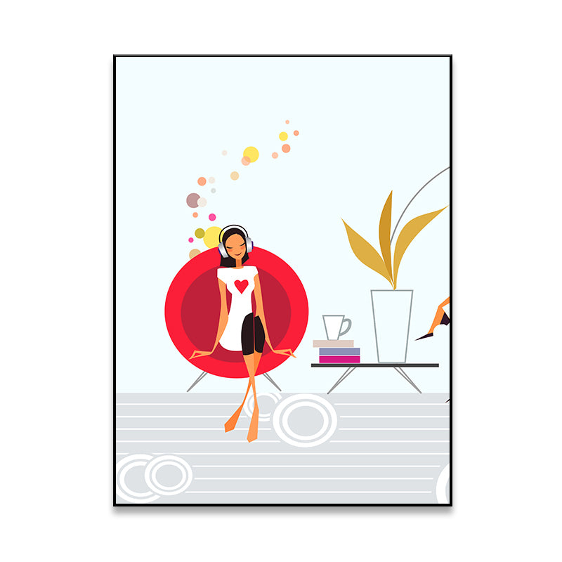 Vivolux | Mädchen mit Kopfhörern Leinwanddruck Texturiert Skandinavisches Haus Innenraum Wandkunst Dekoration