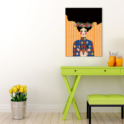 Vivolux | Illustration Undercover Maid Leinwanddruck Wohnzimmer Mode Wandkunst in Pastellfarbe