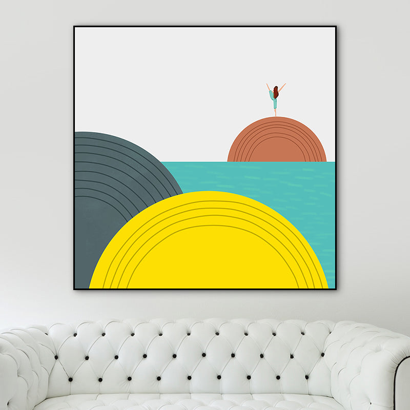 Vivolux | Illustration Geometrische Landschaft Leinwandkunst Helle Farbe Nordischer Wanddekoration für das Esszimmer