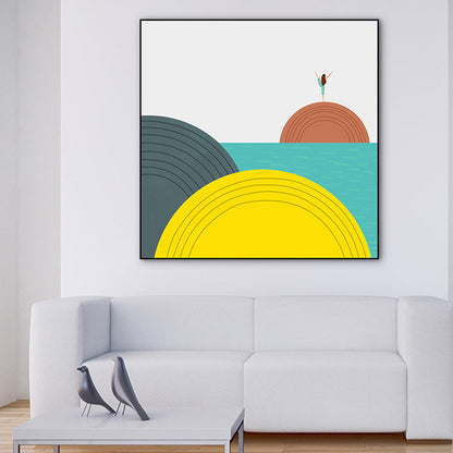 Vivolux | Illustration Geometrische Landschaft Leinwandkunst Helle Farbe Nordischer Wanddekoration für das Esszimmer