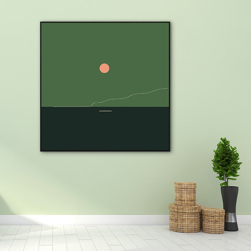 Vivolux | Grüne Minimalismus Wandkunst Illustration Landschaft Leinwanddruck für die Wohnungseinrichtung, mehrere Größen