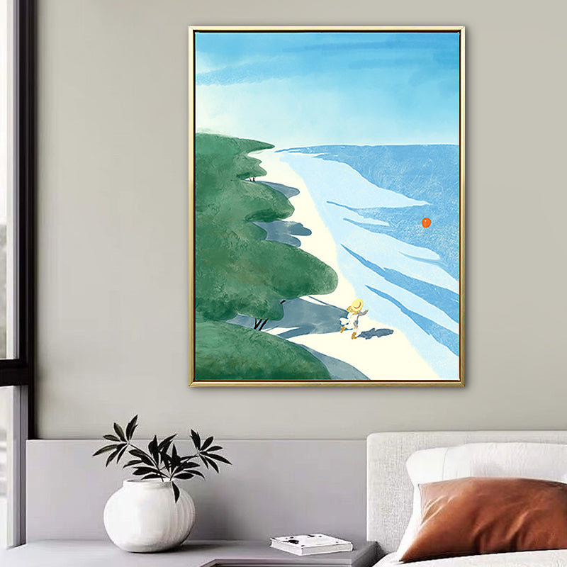 Vivolux | Strand Wanddekoration Tropische Pittoreske Seestück Leinwand in Blau und Grün für das Schlafzimmer