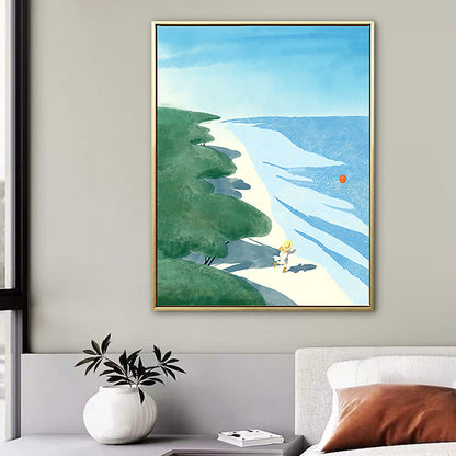 Vivolux | Strand Wanddekoration Tropische Pittoreske Seestück Leinwand in Blau und Grün für das Schlafzimmer
