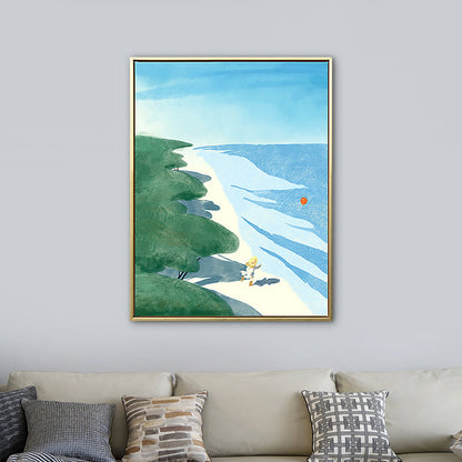 Vivolux | Strand Wanddekoration Tropische Pittoreske Seestück Leinwand in Blau und Grün für das Schlafzimmer
