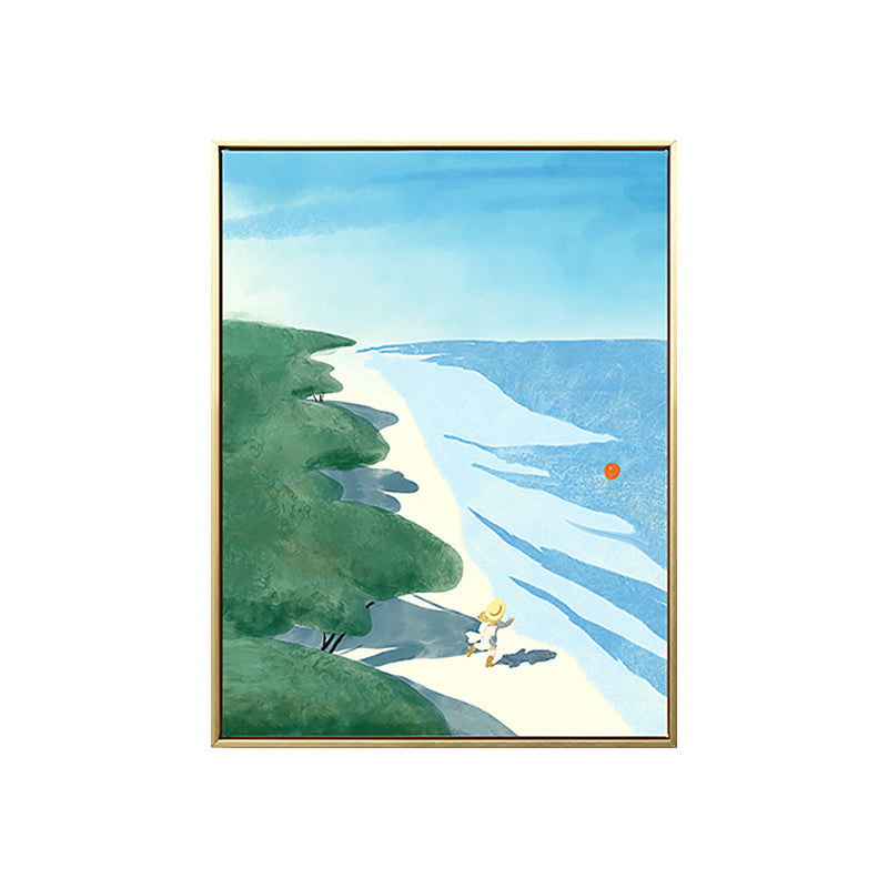 Vivolux | Strand Wanddekoration Tropische Pittoreske Seestück Leinwand in Blau und Grün für das Schlafzimmer