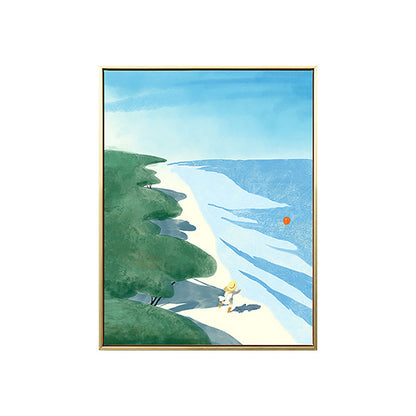 Vivolux | Strand Wanddekoration Tropische Pittoreske Seestück Leinwand in Blau und Grün für das Schlafzimmer