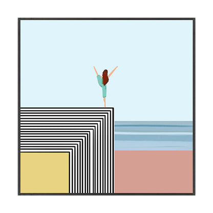 Vivolux | Nordic Morning Yoga Canvas Art Blau-Orange Strandlandschaft Wanddekor für Hausinterieur