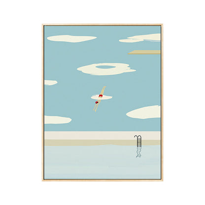 Vivolux | Pastell Schwimmbecken Wandkunst Sportlich Nordische Texturierte Leinwanddruck für Wohnzimmer