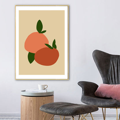 Vivolux | Illustration Nordische Leinwand Wandkunst mit Früchte Muster in Orange auf Beige für Zuhause