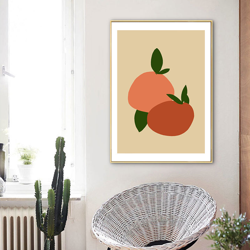 Vivolux | Illustration Nordische Leinwand Wandkunst mit Früchte Muster in Orange auf Beige für Zuhause