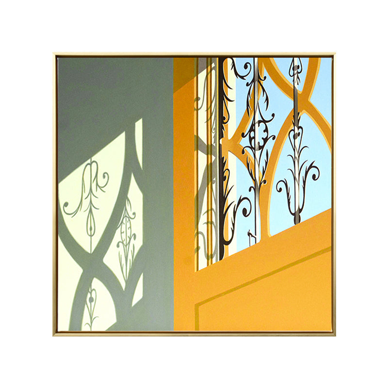 Vivolux | Gelbe Tür und Schattenleinwand Architektur Nordic Strukturierte Wandkunst Druck für Zuhause