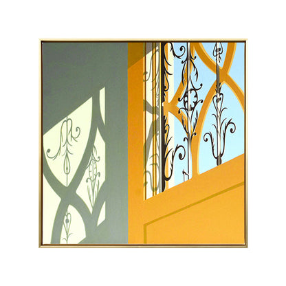 Vivolux | Gelbe Tür und Schattenleinwand Architektur Nordic Strukturierte Wandkunst Druck für Zuhause