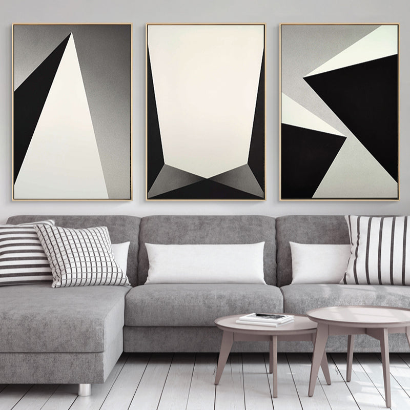 Vivolux | Strukturierte Geometrie Prisma Leinwandkunst Skandinavischer Stil Wanddeko für Hausinterieur, Dunkle Farbe