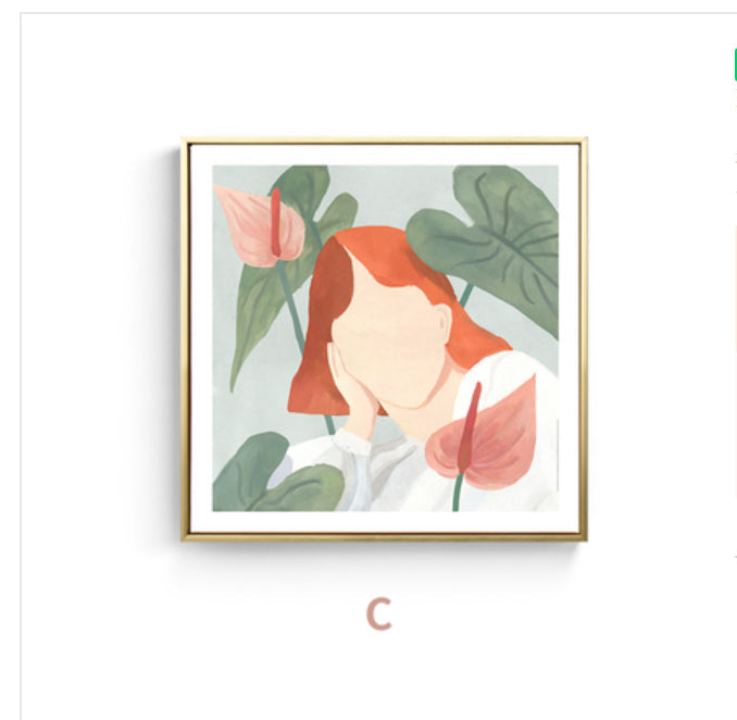 Vivolux | Mädchen und Pflanze Zeichnung Leinwand Nordic Stilvolles Mode Wandkunst Druck in Pastellfarbe