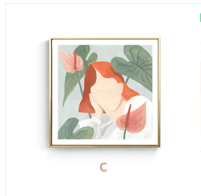 Vivolux | Mädchen und Pflanze Zeichnung Leinwand Nordic Stilvolles Mode Wandkunst Druck in Pastellfarbe