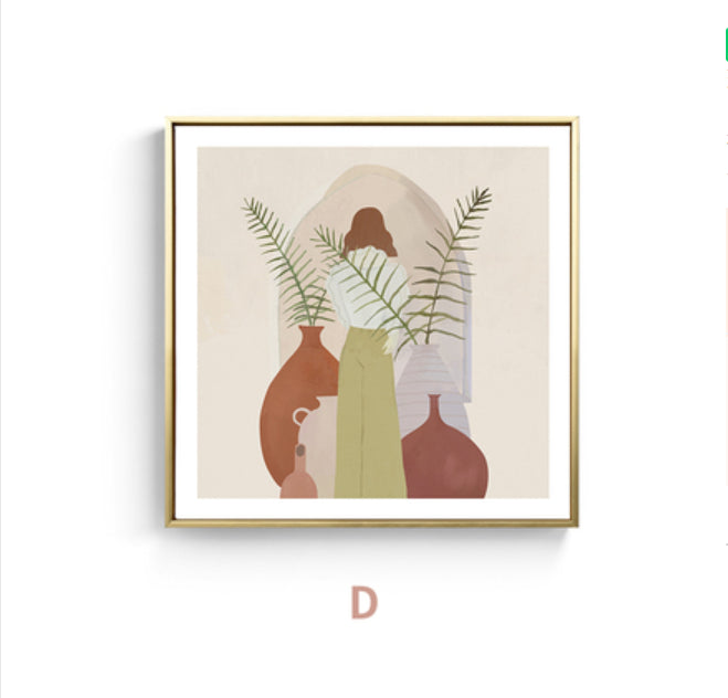 Vivolux | Mädchen und Pflanze Zeichnung Leinwand Nordic Stilvolles Mode Wandkunst Druck in Pastellfarbe