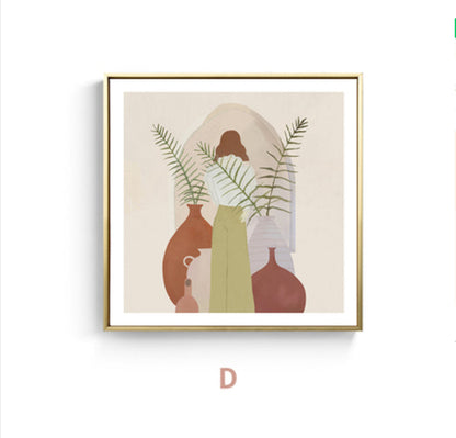 Vivolux | Mädchen und Pflanze Zeichnung Leinwand Nordic Stilvolles Mode Wandkunst Druck in Pastellfarbe