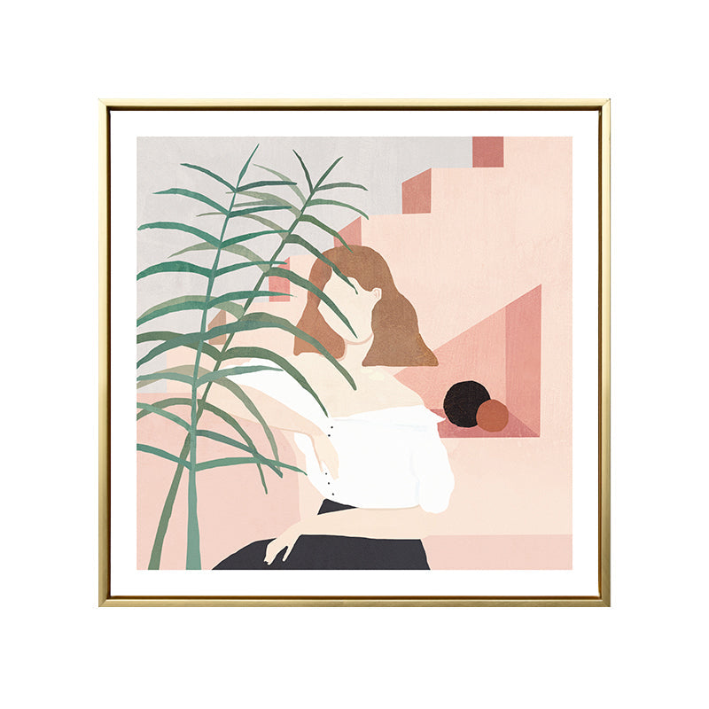 Vivolux | Mädchen und Pflanze Zeichnung Leinwand Nordic Stilvolles Mode Wandkunst Druck in Pastellfarbe