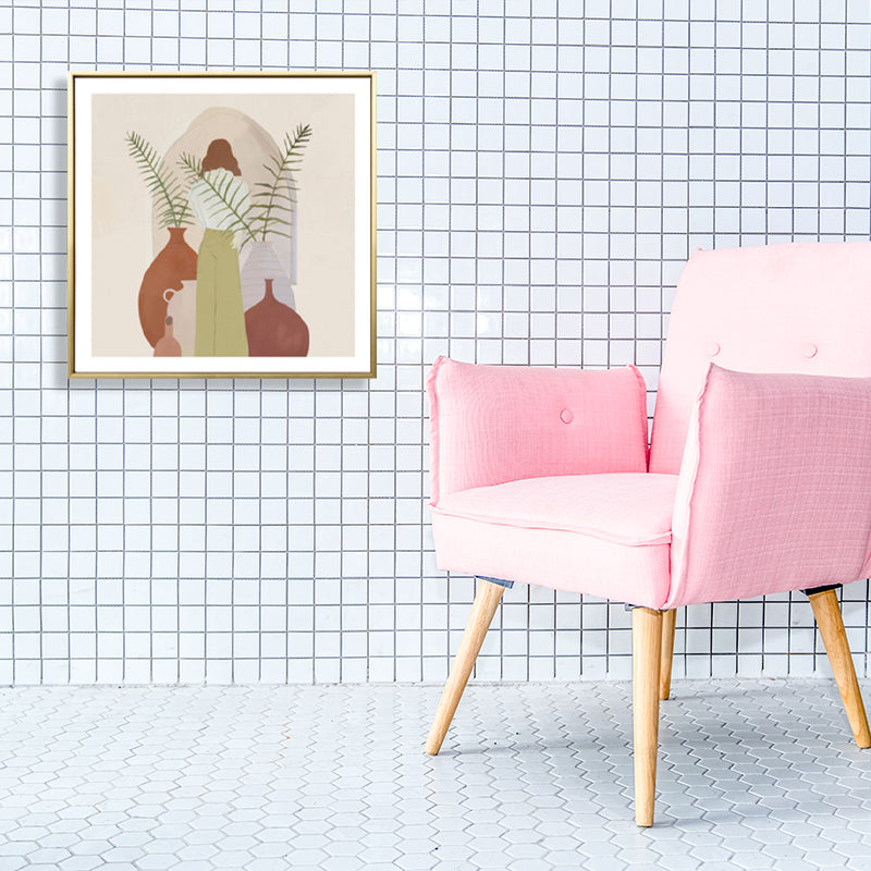 Vivolux | Mädchen und Pflanze Zeichnung Leinwand Nordic Stilvolles Mode Wandkunst Druck in Pastellfarbe