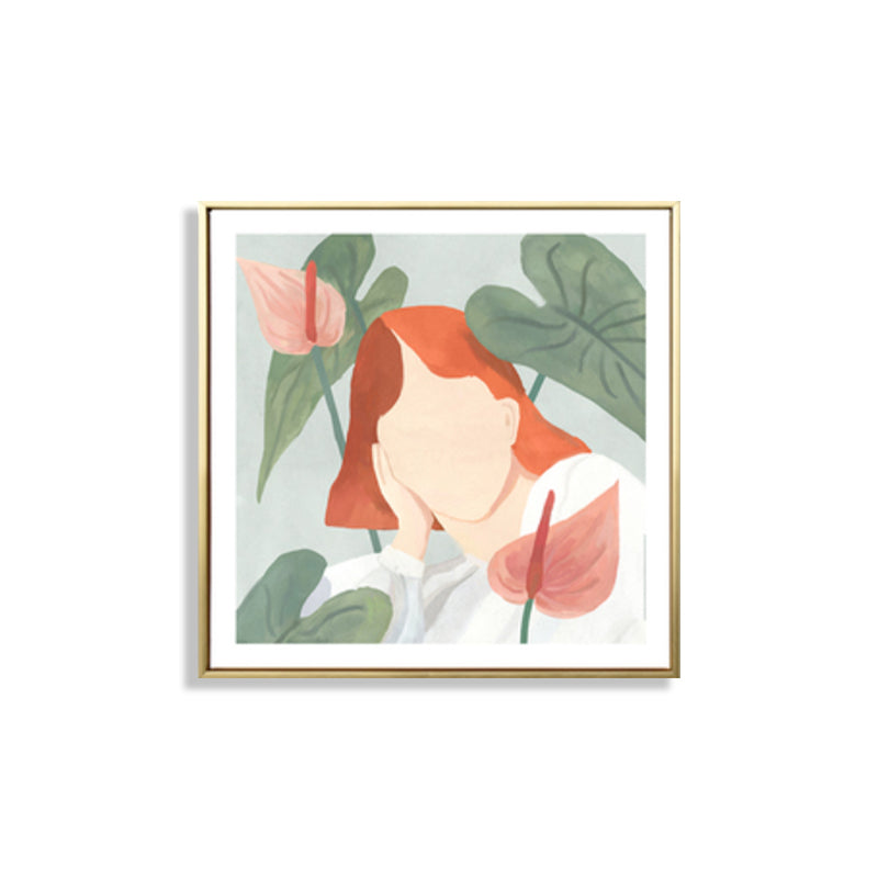 Vivolux | Mädchen und Pflanze Zeichnung Leinwand Nordic Stilvolles Mode Wandkunst Druck in Pastellfarbe