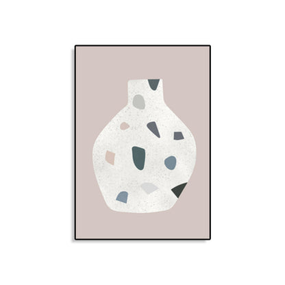 Vivolux | Weisse Terrazzo Vase Leinwand Kunst Texturiert Nordischer Stil Esszimmer Wanddekoration auf Pink