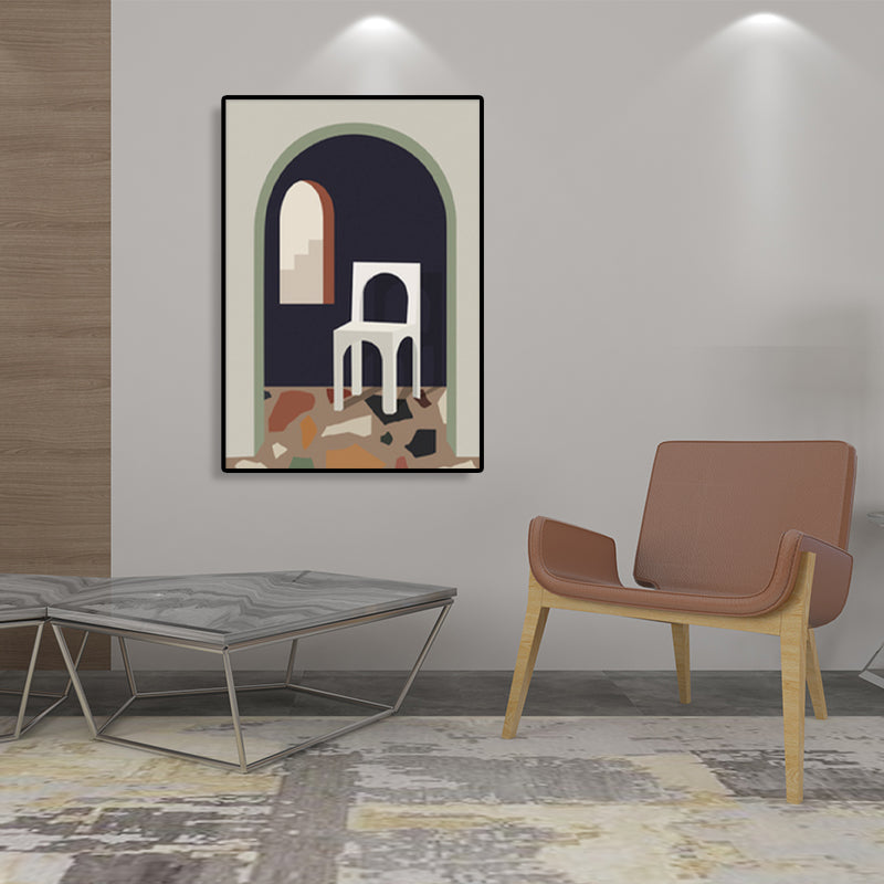Vivolux | Stillleben Geometrische Zeichnung Leinwand Nordic Texturiertes Wandkunst Druck in Dunkler Farbe