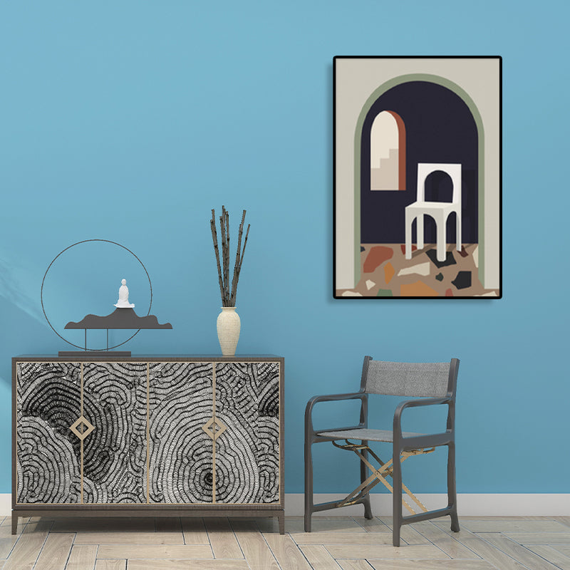 Vivolux | Stillleben Geometrische Zeichnung Leinwand Nordic Texturiertes Wandkunst Druck in Dunkler Farbe