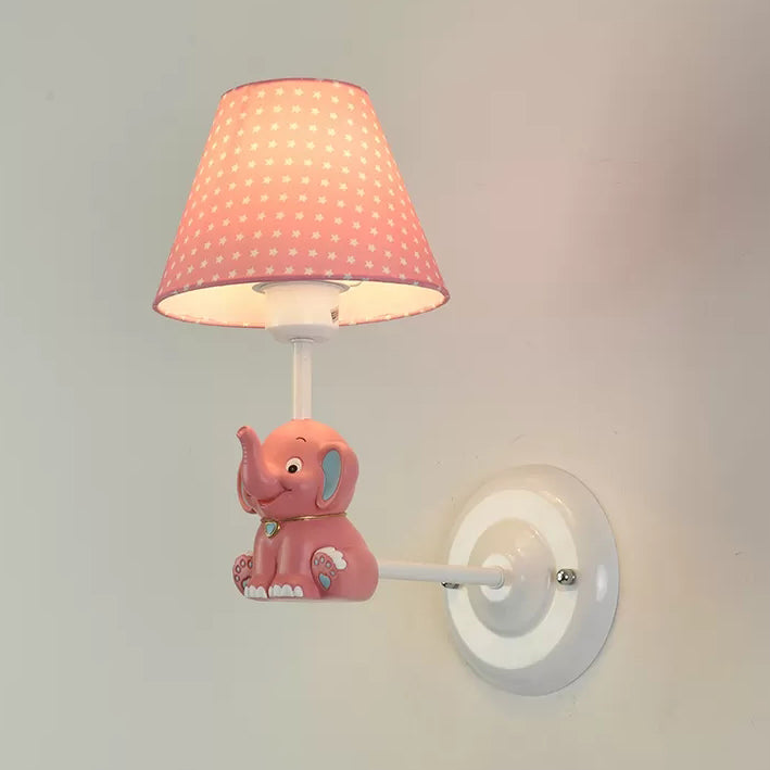 Vivolux | Kinderzimmer Elefant Wandleuchte mit Punktschirm Stoff 1 Licht Liebevolle Wandlampe