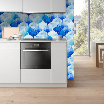 Vivolux | Gitter Tapetenpaneele in Blau Bohemian Stil Wandkunst für Badezimmer, Abziehen und Aufkleben