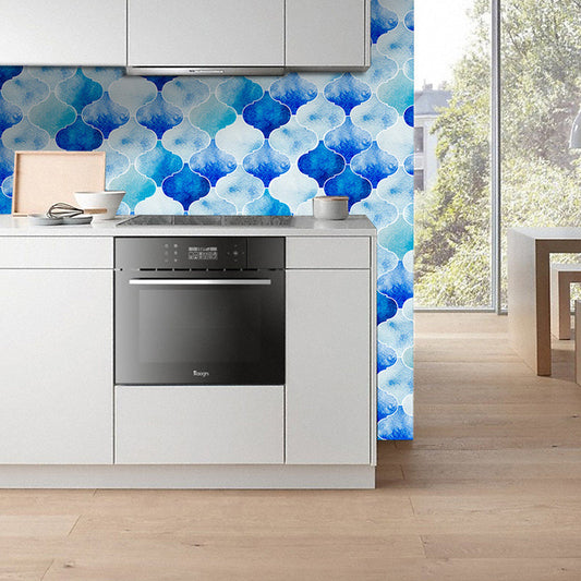 Vivolux | Gitter Tapetenpaneele in Blau Bohemian Stil Wandkunst für Badezimmer, Abziehen und Aufkleben