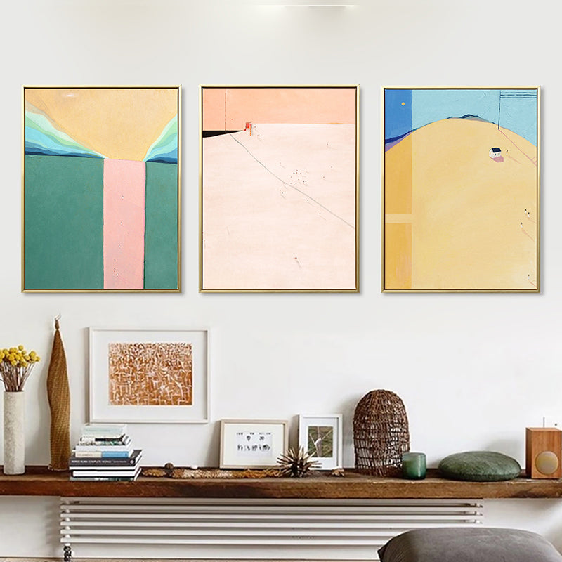 Vivolux | Abstrakte Landschaft Zeichnung Leinwand Kunst Nordic Texturierte Wanddekoration in Sanften Farben für Raum