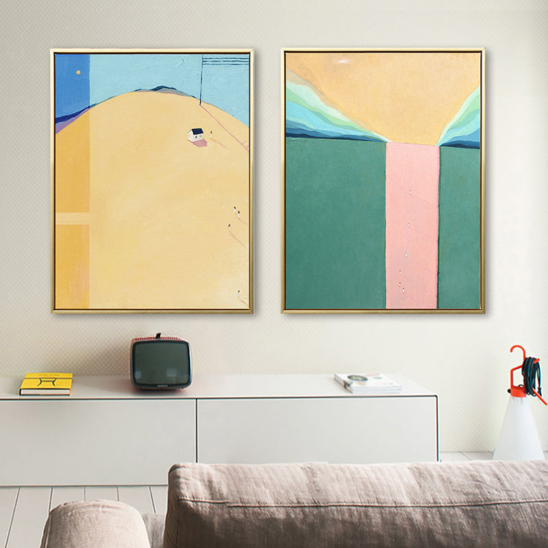 Vivolux | Abstrakte Landschaft Zeichnung Leinwand Kunst Nordic Texturierte Wanddekoration in Sanften Farben für Raum